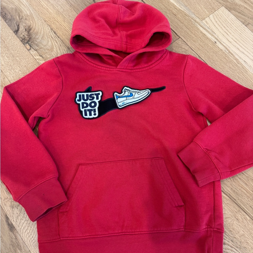 Nike Kids Red Hoodie with Velcro Swoosh and Logo Patches Size 6/7 GUC